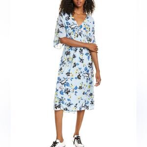 Diane Von Furstenberg Brand Nala‎ Smocked Floral Dress in Blue Size XL
